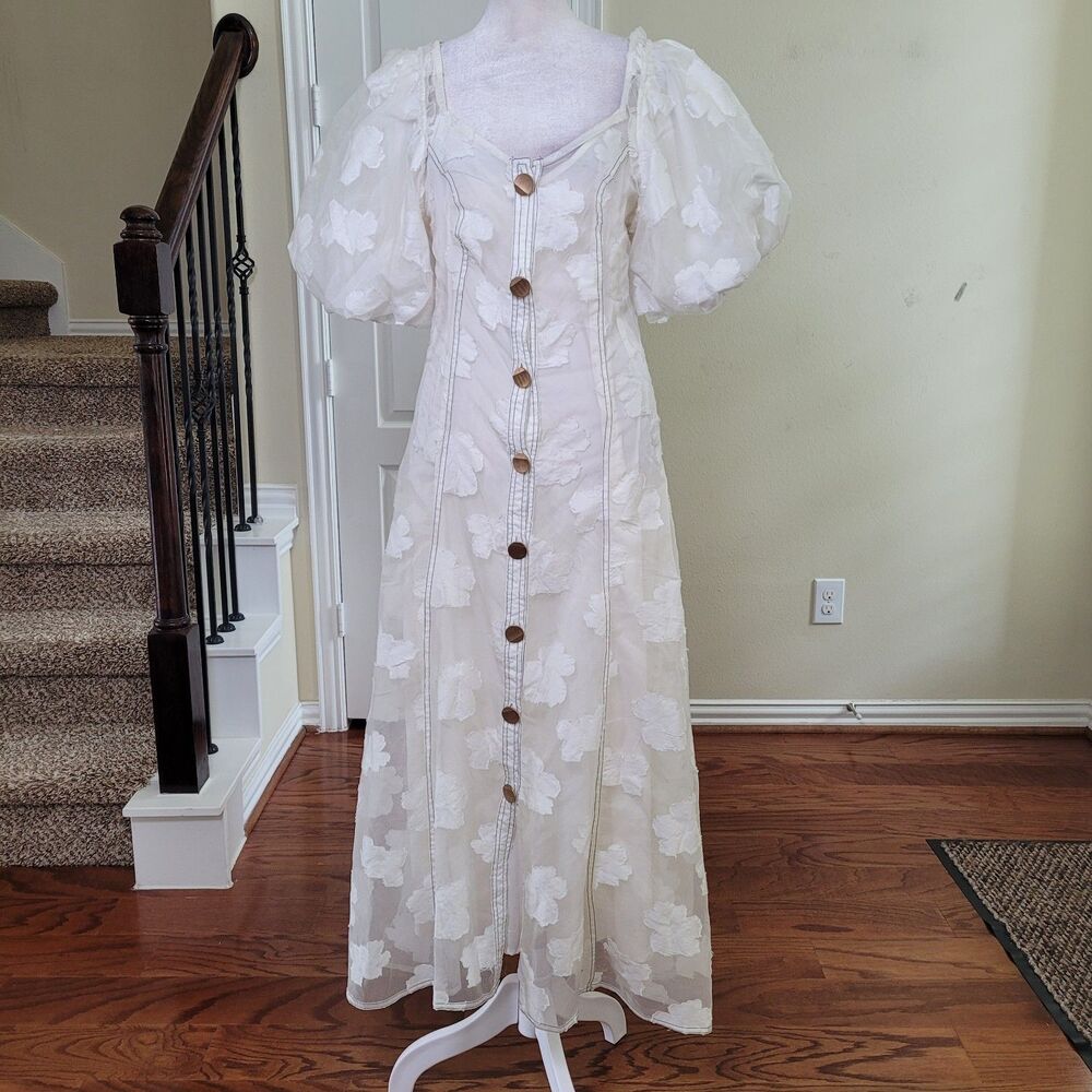 Anthropologie Let Me Be Midi Dress White Women S Puff Sleeve Bridal Graduation - Picture 4 of 17